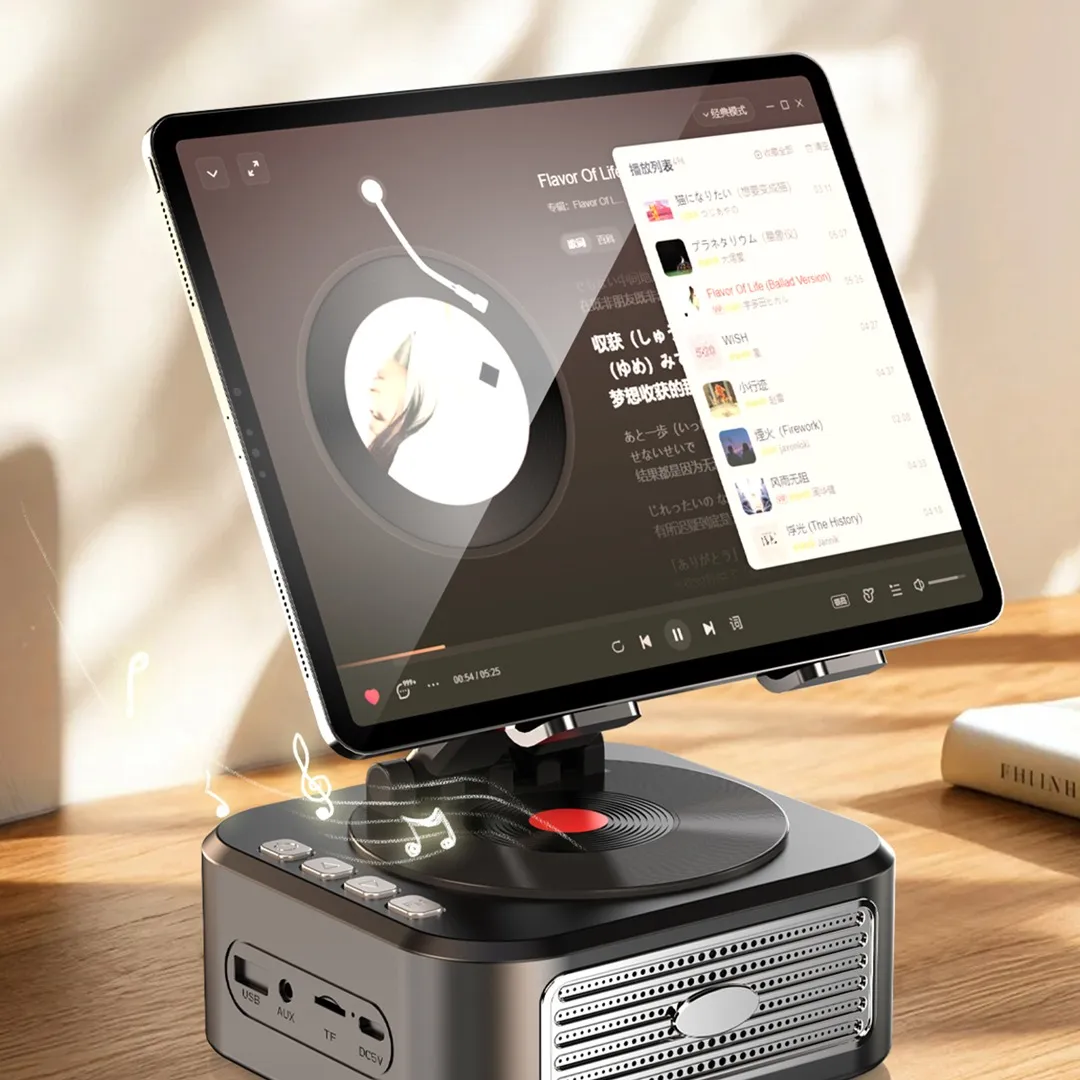 سماعة بلوتوث 5 واط مع حامل تابلت قابل للطي والدوران 360 درجة من بورودو لايف ستايل - اسود | Porodo Lifestyle 5W Bluetooth Speaker with 360° Adjustable Foldable Tablet Holder