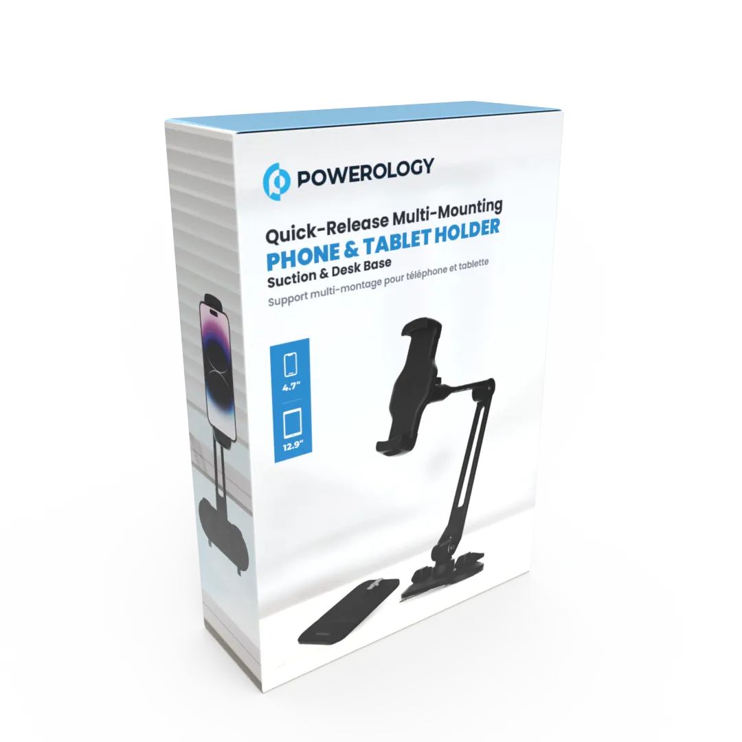 حامل هاتف باورولوجي بذراع طويلة قابلة للتعديل, دوران 360 درجة - اسود | Powerology Adjustable Long Arm 360° Rotatable Suction Phone Holder – Black