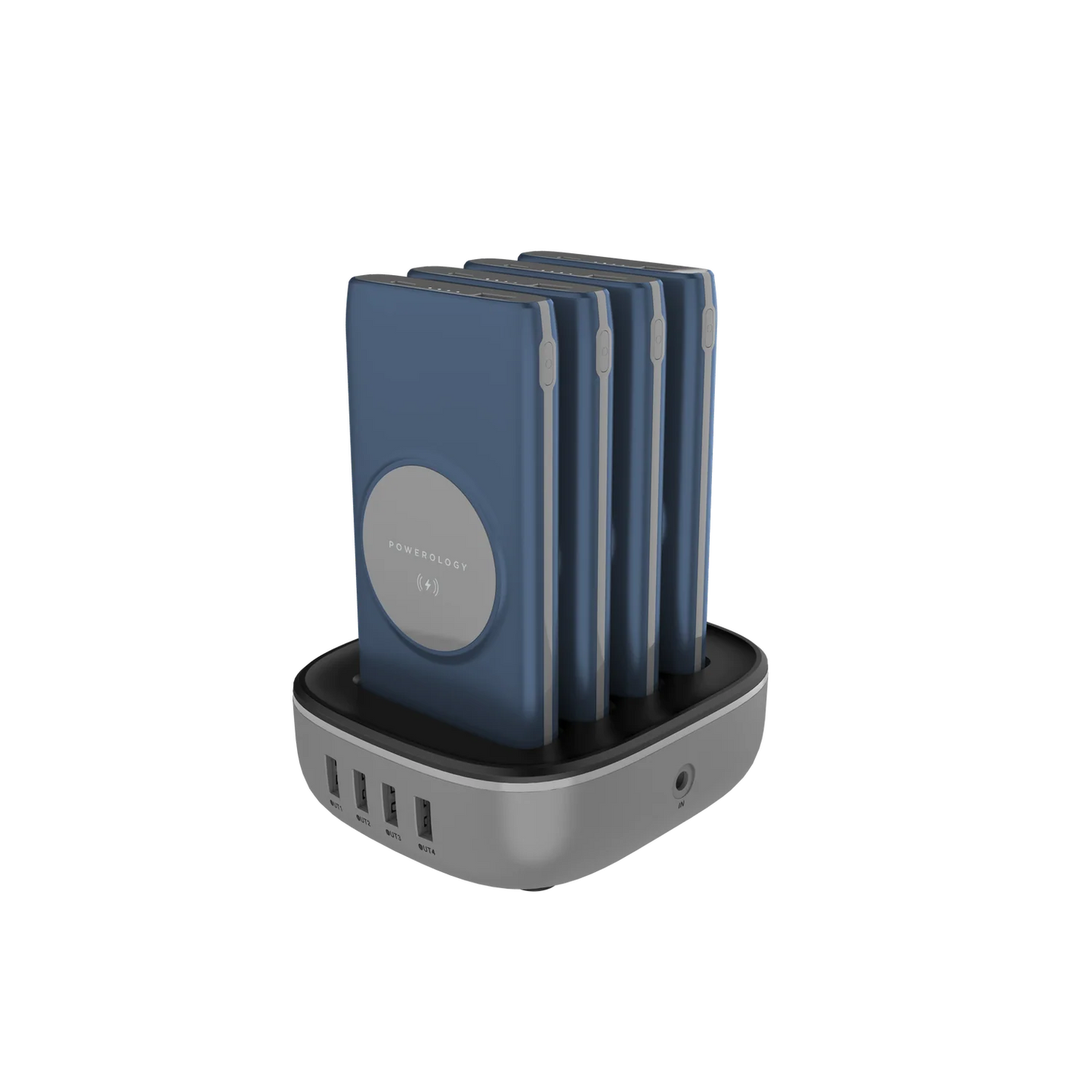 باورولوجي محطة باور بانك لاسلكية 4 في 1 بسعة 10000 مللي امبير مع كيبل مدمج لايتننغ وتايب سي | Powerology 4 in 1 Wireless Power Bank Station 10000mAh with Built-in Cable with Lightning and Type-C.