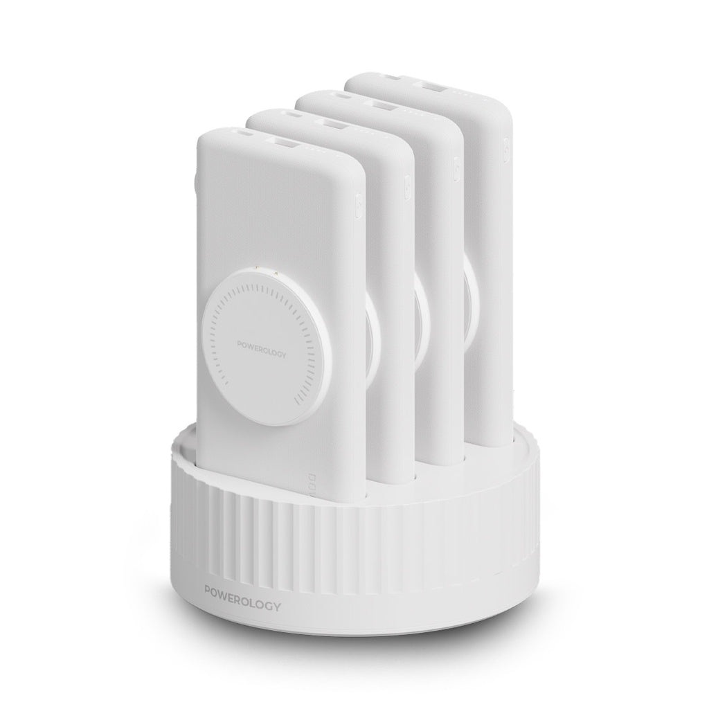 باورولوجي محطة شحن 4 في 1 مع باور بانك بسعة 10000 مللي امبير ودعم شحن سريع بقدرة 100 واط | Powerology 4in1 Station 10000mAh PD 100W QC Wireless Power Bank.