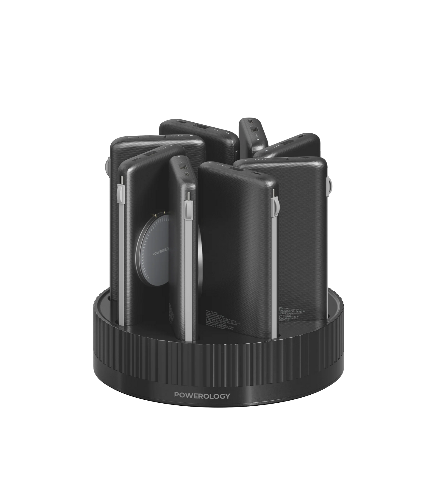 محطة شحن باورولوجي 8 في 1 , باور بانك بسعة 10000 مللي امبير بقدرة شحن سريع 120 واط - اسود | Powerology 8in1 Station 10000mAh PD 120W QC Wireless Power Bank - Black.