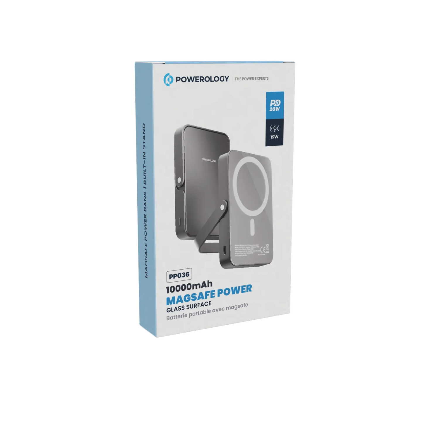 باور بانك باورولوجي المغناطيسي, سعة 10000 مللي امبير مع شحن لاسلكي 15 واط وشحن سريع 20 واط | Powerology 10000mAh MagSafe Wireless Power Bank PD20W.