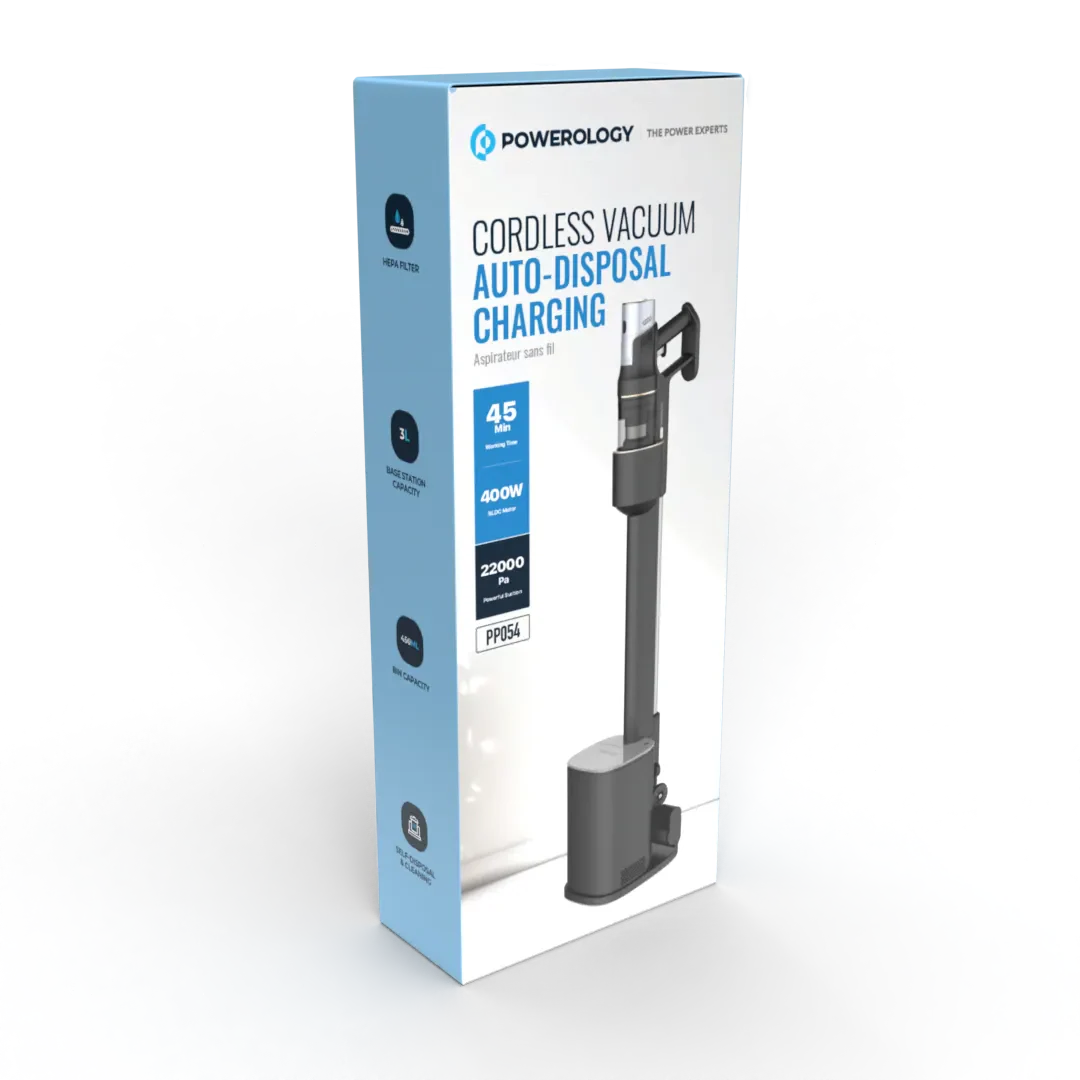 باورولوجي مكنسة كهربائية لاسلكية مع محطة تجميع الغبار التلقائية - اسود | Powerology Cordless Vacuum Cleaner with Dust Auto-Collect Station – Black