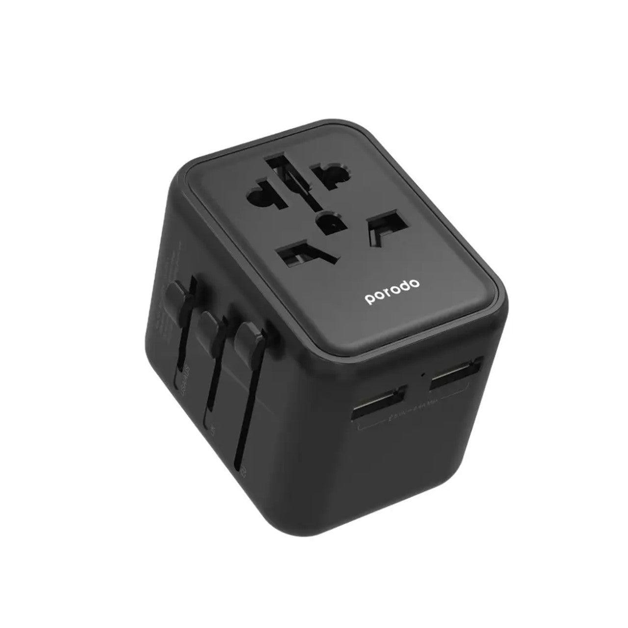 بورودو محول سفر عالمي بمنفذين يو اس بي اي بقدرة 2.4A - اسود | Porodo Dual USB-A Universal Travel Adapter 2.4A – Black