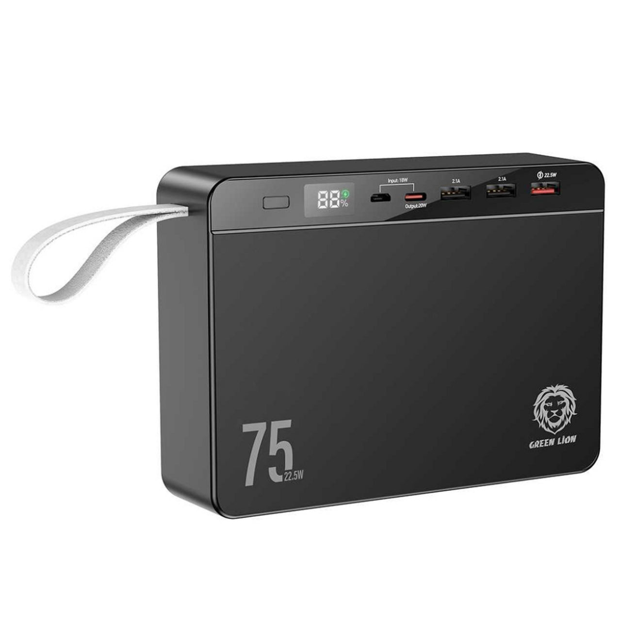 باور بانك جرين لايون فولت بسعة 75,000 مللي امبير وبقدرة شحن PD 20 واط و QC3.0 22.5 واط - اسود | Green Lion Power Volt Mega Capacity Power Bank 75000mAh PD 20W QC3.0 22.5W – Black