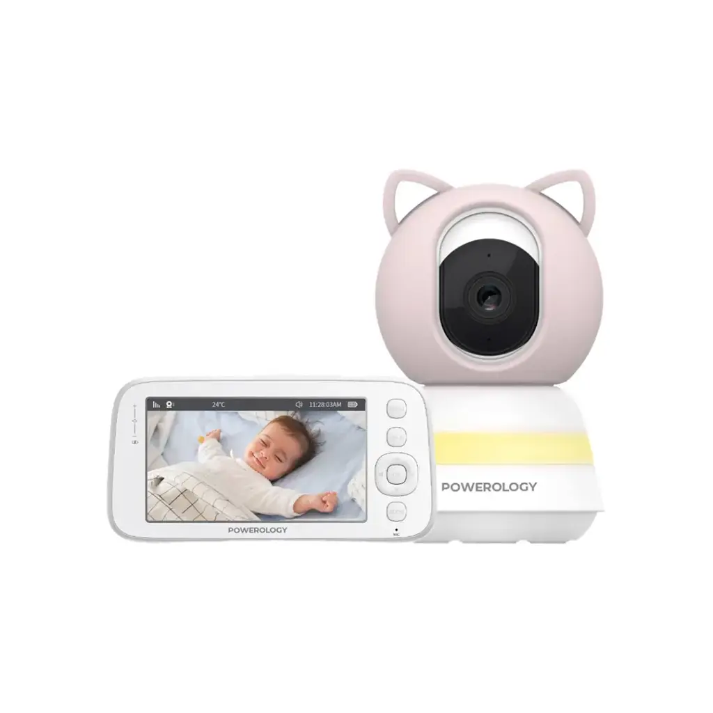 باورولوجي كاميرا مراقبة الطفل مع شاشة وتطبيق - ازرق & وردي | Powerology Monitor & App Baby Camera – Blue & Pink.