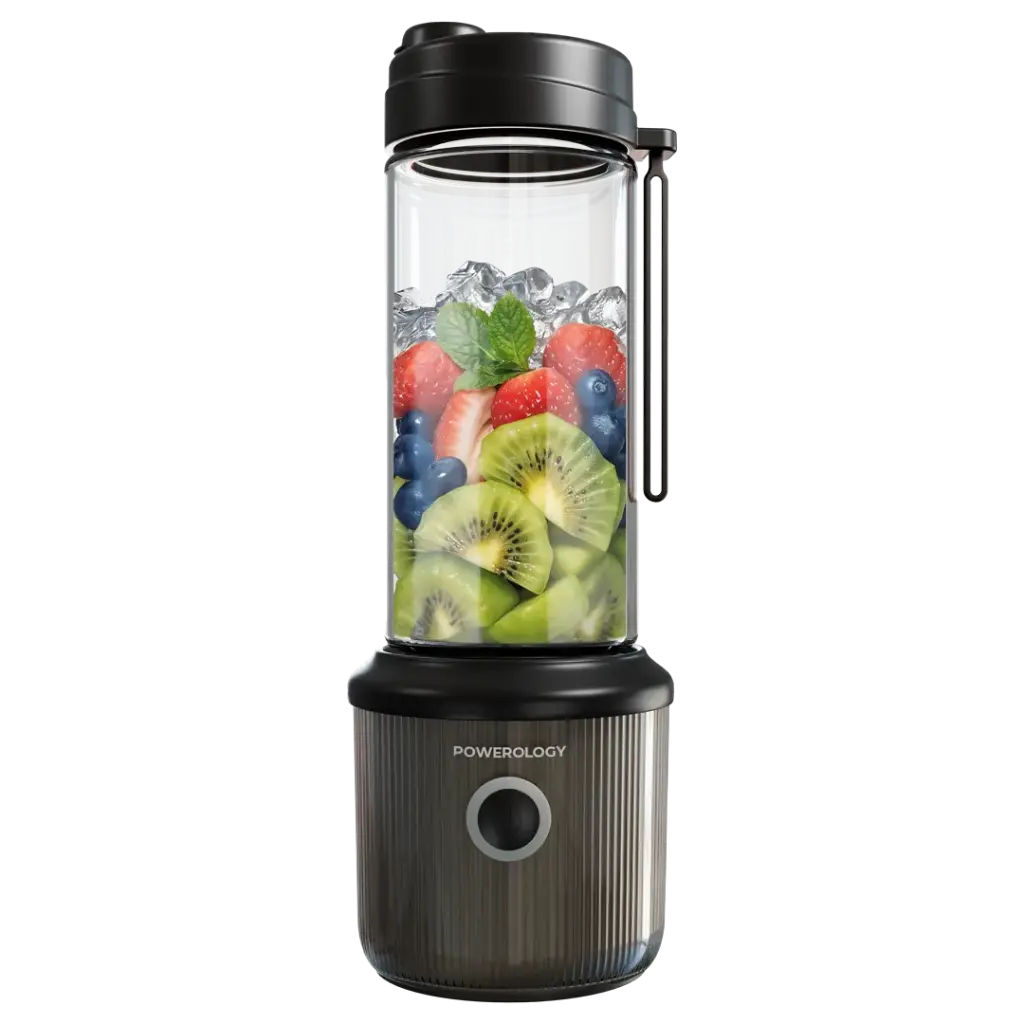 خلاط محمول باورولوجي بسعة 450 مل وبطارية 5000mAh, و 6 شفرات - اسود | Powerology Portable Blender 450ml 5000mAh 6 Blades – Black.