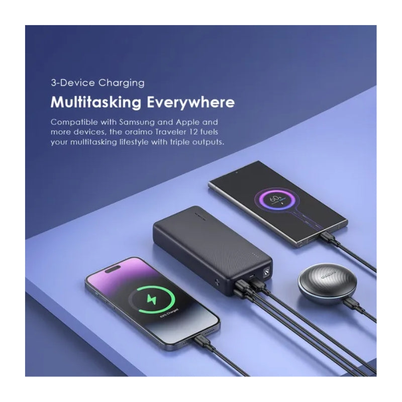Oraimo Traveler 20000mAh 12W Power Bank - باور بانك أورايمو ترافيلر 20000 مللي امبير مع شحن سريع وإضاءة ليد