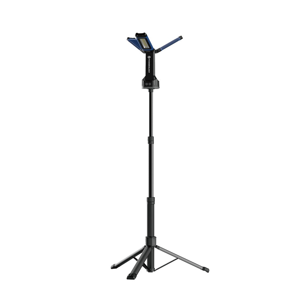 كشاف باورولوجي للتخييم بقدرة 4000 لومن وبطارية بسعة 4000 مللي امبير مع حامل ثلاثي قابل للطي - اسود | Powerology Camping 4000LM Foldable Tripod Worklight with 4000mAh Battery – Black