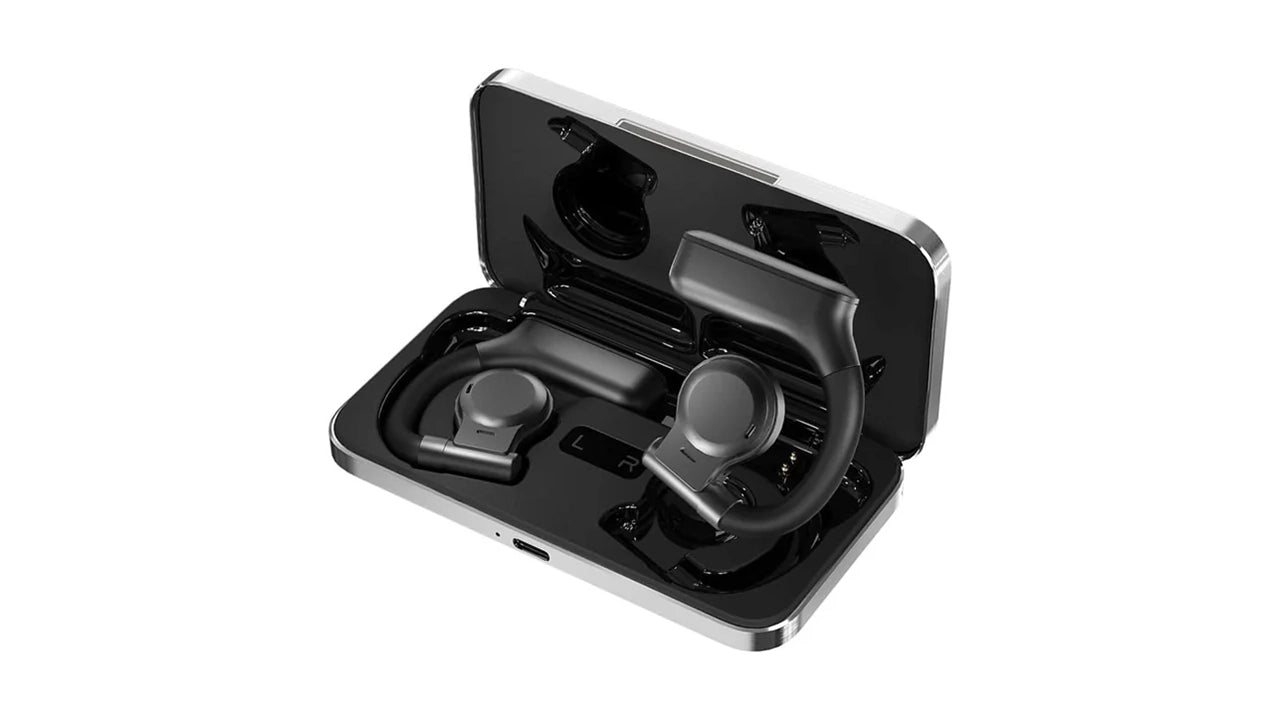 سماعات باورولوجي Air Conduction TWS مع علبة شحن معدنية, تشغيل حتى 10 ساعات - رمادي | Powerology Air Conduction TWS Earbuds, 10H Playtime – Grey