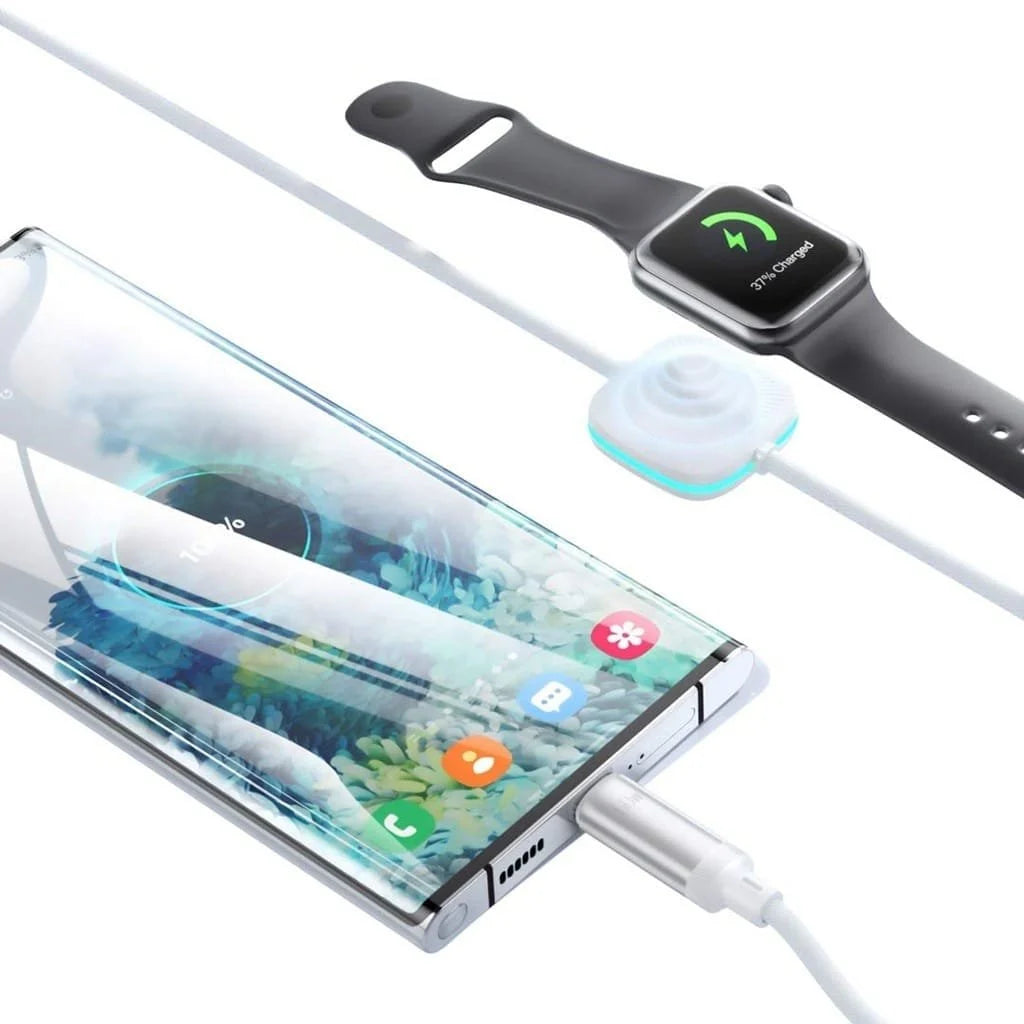 كيبل بورودو 2 في 1 يو اس بي سي الى يو اس بي سي بطول 1.2 متر مع شاحن ساعة لاسلكي 60 واط - ابيض | Porodo 2in1 USB-C to USB-C 60W Cable with Wireless Watch Charger 1.2M – White