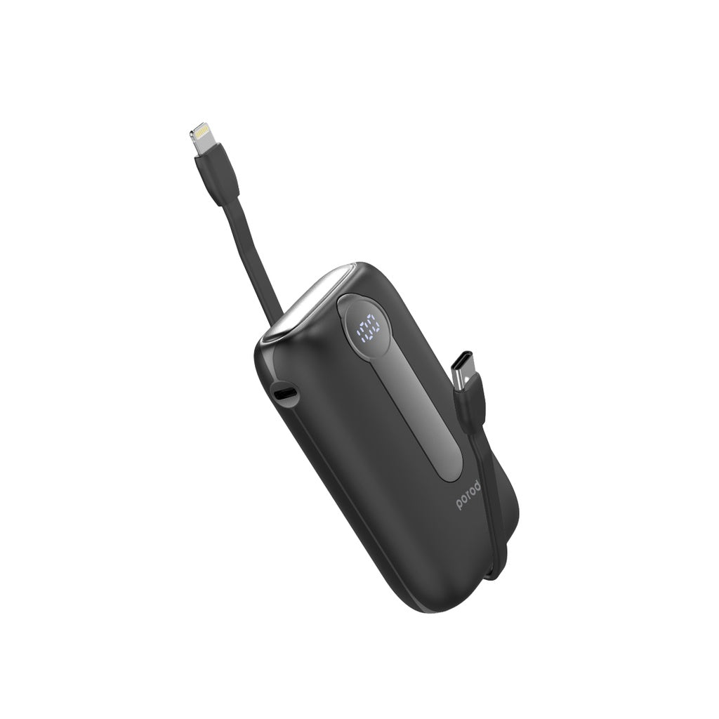 محطة شحن 4 في 1 من بورودو, باور بانك بسعة 10000 مللي امبير مع كيبل تايب سي وكيبل لايتننغ مدمجين | Porodo 10000mAh, 4 Power Bank Station Lightning & Type-C Integrated Cable.