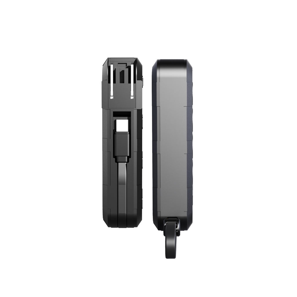 باور بانك بورودو بسعة 10000 مللي امبير مع شاحن جداري وكيبلات مدمجة تايب سي ولايتننغ - اسود | Porodo 10000mAh PPS Power Bank with Type-C 20W & Lightning 10W Built-in Cables – Black