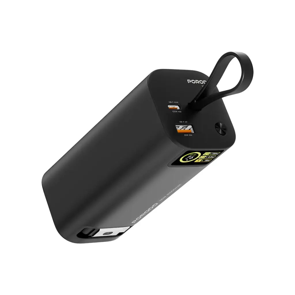 Banka Hêzê ya Porodo 130W 20000mAh bi Kabloya Vekişîner a Type-C ya 1M - Reş | Banka Hêzê ya Porodo 20000mAh 130W Kabloya Vekişîner a Type-C ya 1M - Reş.