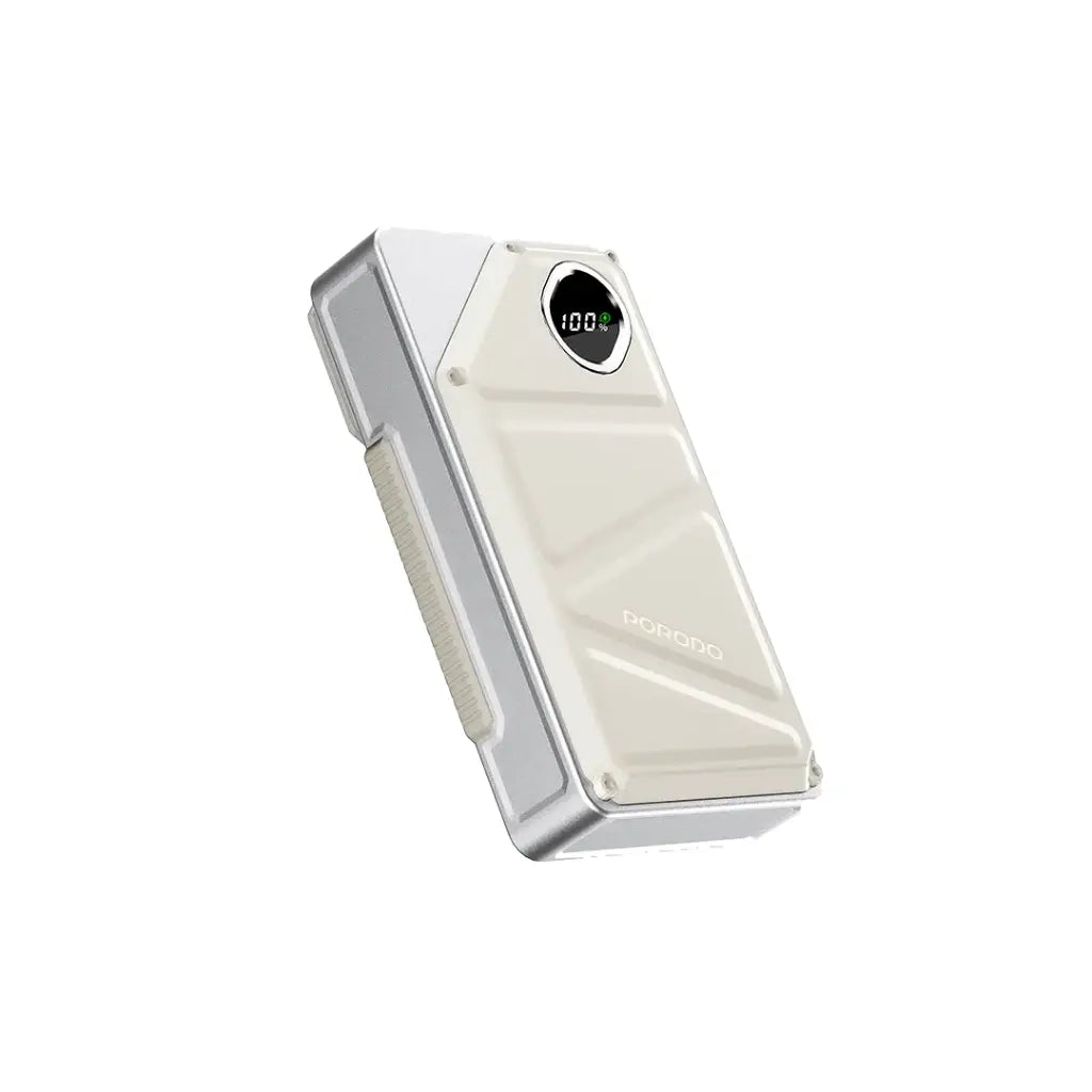 باور بانك بورودو بسعة 20000 مللي امبير مع كيبل تايب سي وكيبل لايتننغ مدمجين وشاشة عرض رقمية - ابيض | Porodo 20000mAh Power Bank, Type-C & Lightning Built-in Cables with Digital Display – White.