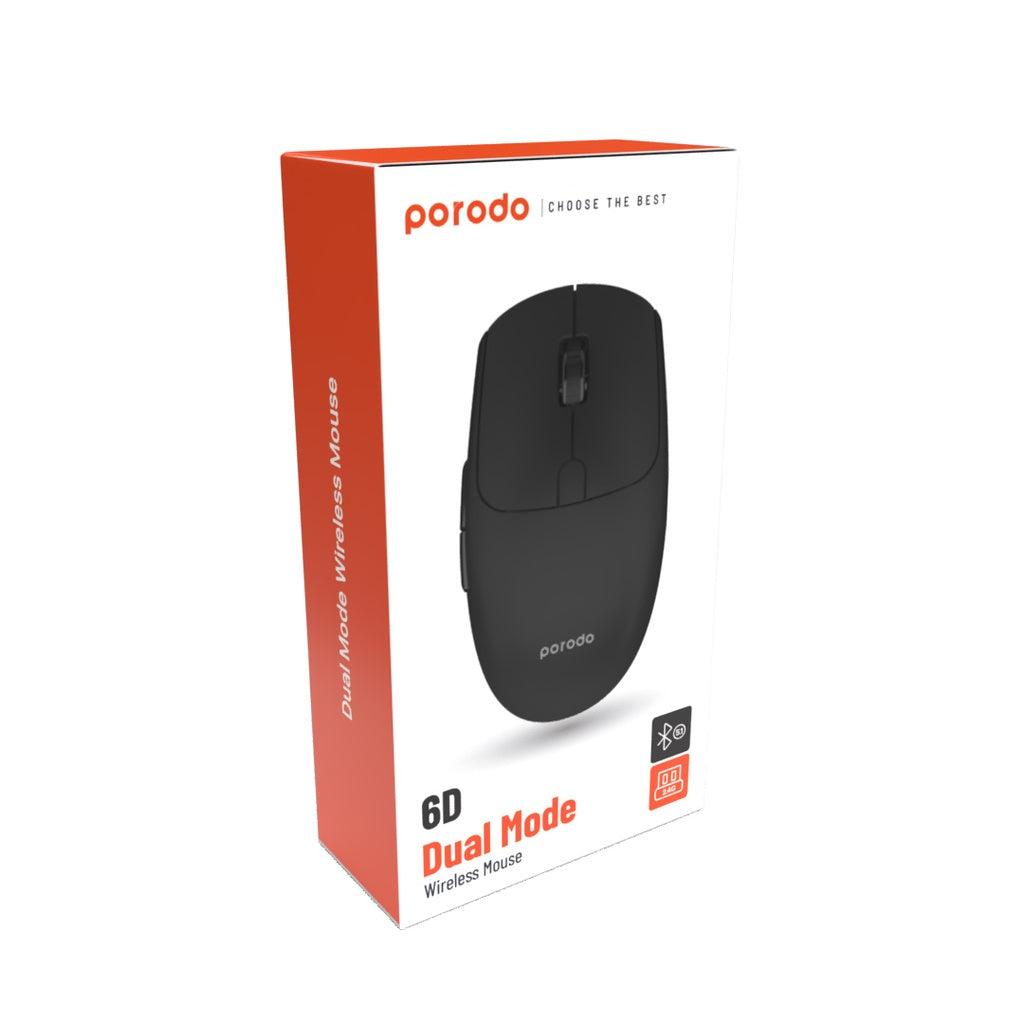 ماوس بورودو المكتبي اللاسلكي 2 في 1 بتقنية 2.4G - اسود | Porodo 2 in 1 2.4G Wireless Office Mouse – Black