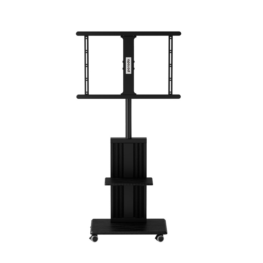 ستاند ارضي للتلفاز بحجم 32 بوصة الى 75 بوصة من بورودو, مع عجلات وحامل اجهزة - اسود | Porodo TV Floor Stand with Wheels & AV Shelf for 32"-75" Screens – Black