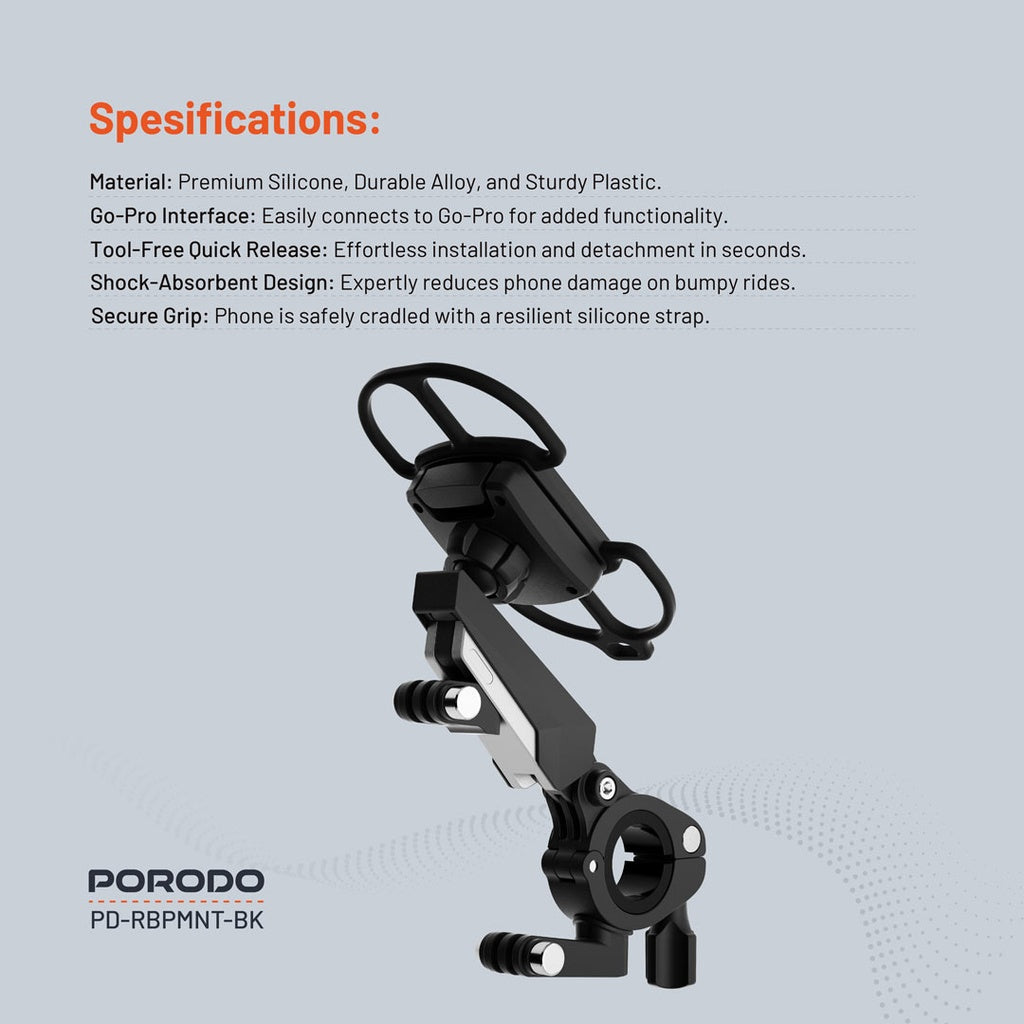 حامل الجوال للدراجات من بورودو بدوران 360 درجة - اسود | Porodo 360° Rotatable Bike Phone Mount – Black.