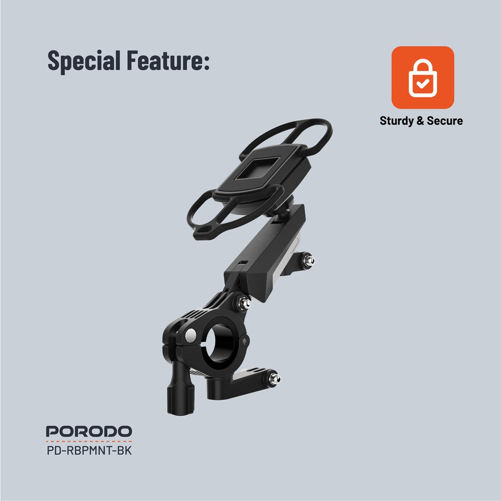 حامل الجوال للدراجات من بورودو بدوران 360 درجة - اسود | Porodo 360° Rotatable Bike Phone Mount – Black.