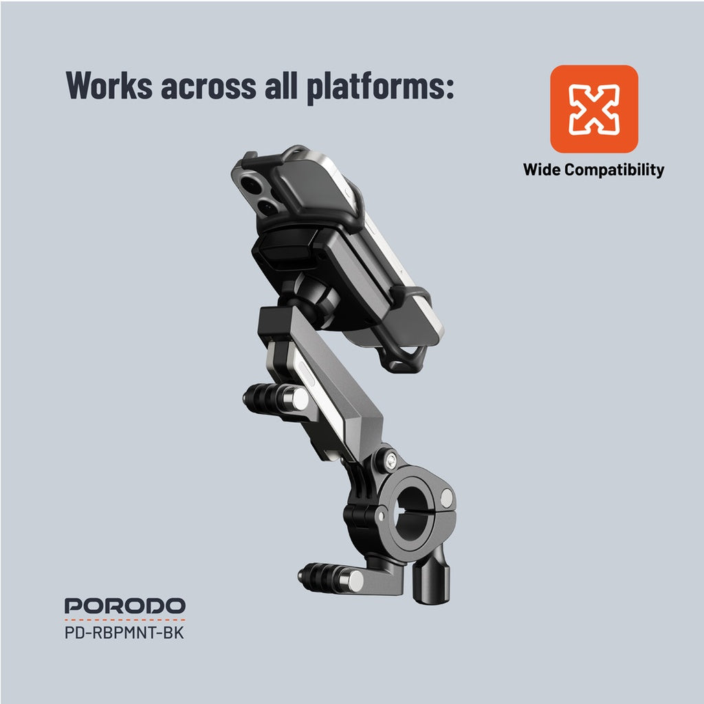 حامل الجوال للدراجات من بورودو بدوران 360 درجة - اسود | Porodo 360° Rotatable Bike Phone Mount – Black.