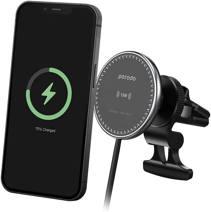 بورودو شاحن سيارة وحامل هاتف 3 في 1 بقدرة شحن 20 واط مع شحن لاسلكي سريع 15 واط - اسود | Porodo 3 in 1 Car Charger Mount 20W PD with Fast Wireless Charger 15W - Black