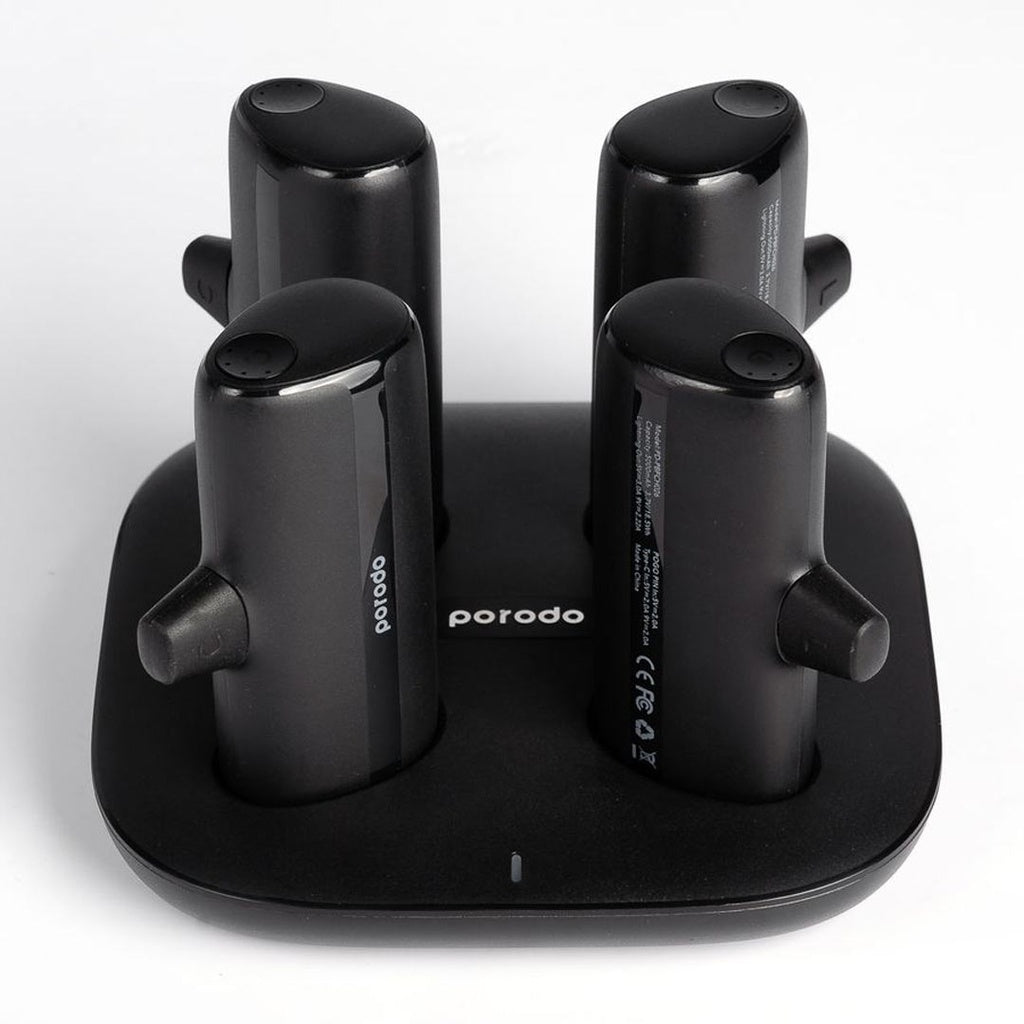 محطة شحن بورودو 4 في 1, باور بانك بسعة 5000 مللي امبير مع شحن لاسلكي - اسود | Porodo 4in1 Station 5000mAh Wireless Power Bank - Black