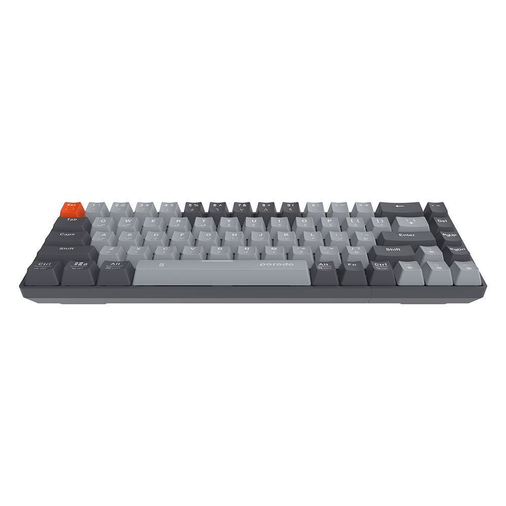 لوحة مفاتيح ميكانيكية من بورودو, لاسلكية ب 68 مفتاح عربي / انكليزي - رمادي | Porodo 68-Keys Wireless Mechanical Keyboard English / Arabic - Gray