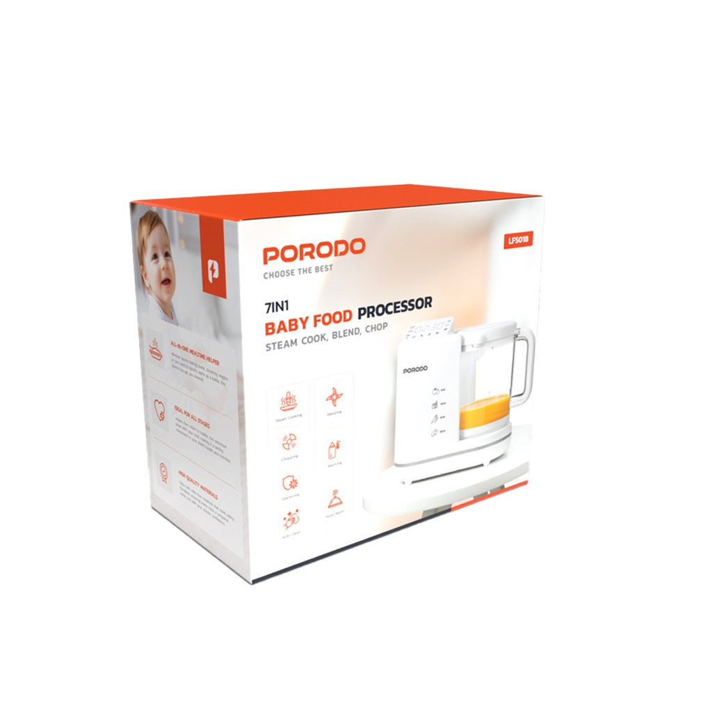 محضر الطعام للاطفال 7 في 1 من بورودو لايف ستايل - ابيض | Porodo Lifestyle Digital Baby Food Processor 7-in-1 – White