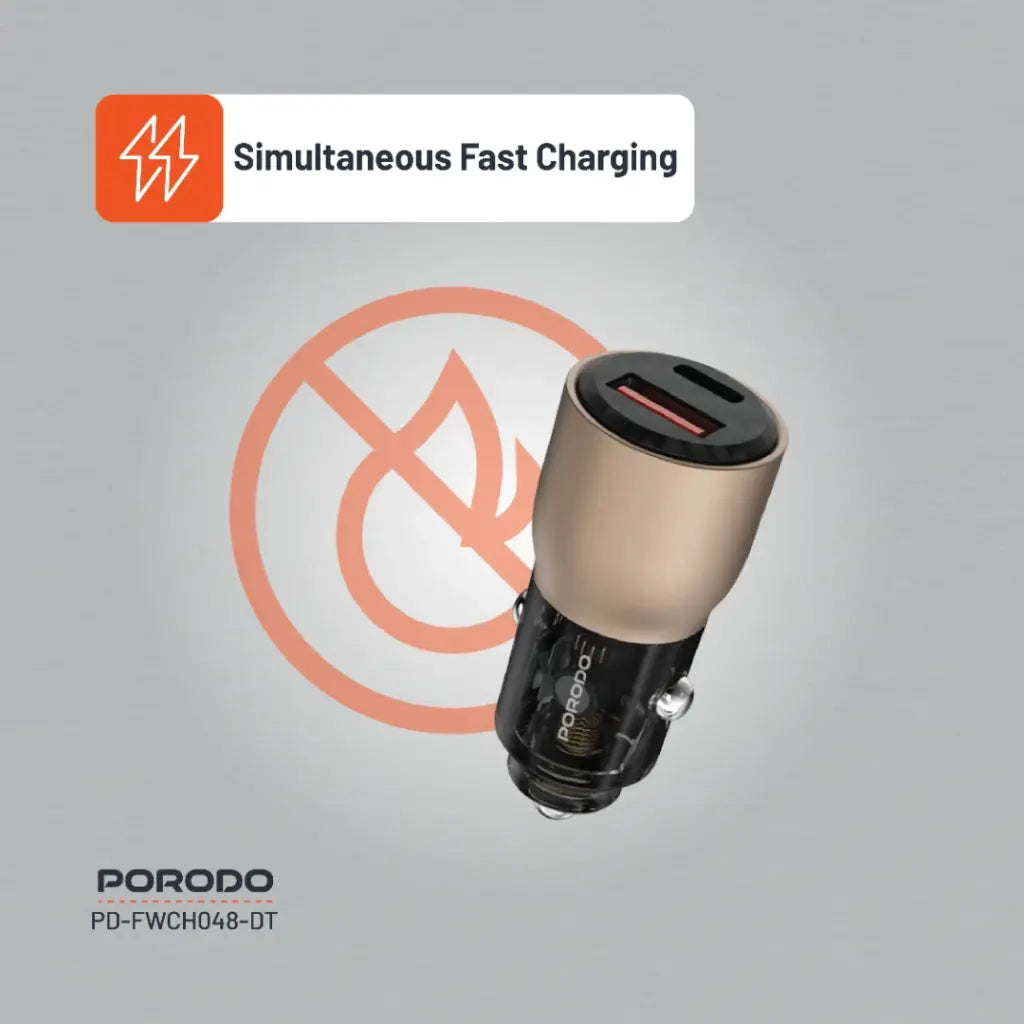 شاحن سيارة بورودو شفاف 95 واط بمنفذي يو اس بي سي و يو اس بي اي | Porodo 95W Transparent USB A+C Port Car Charger