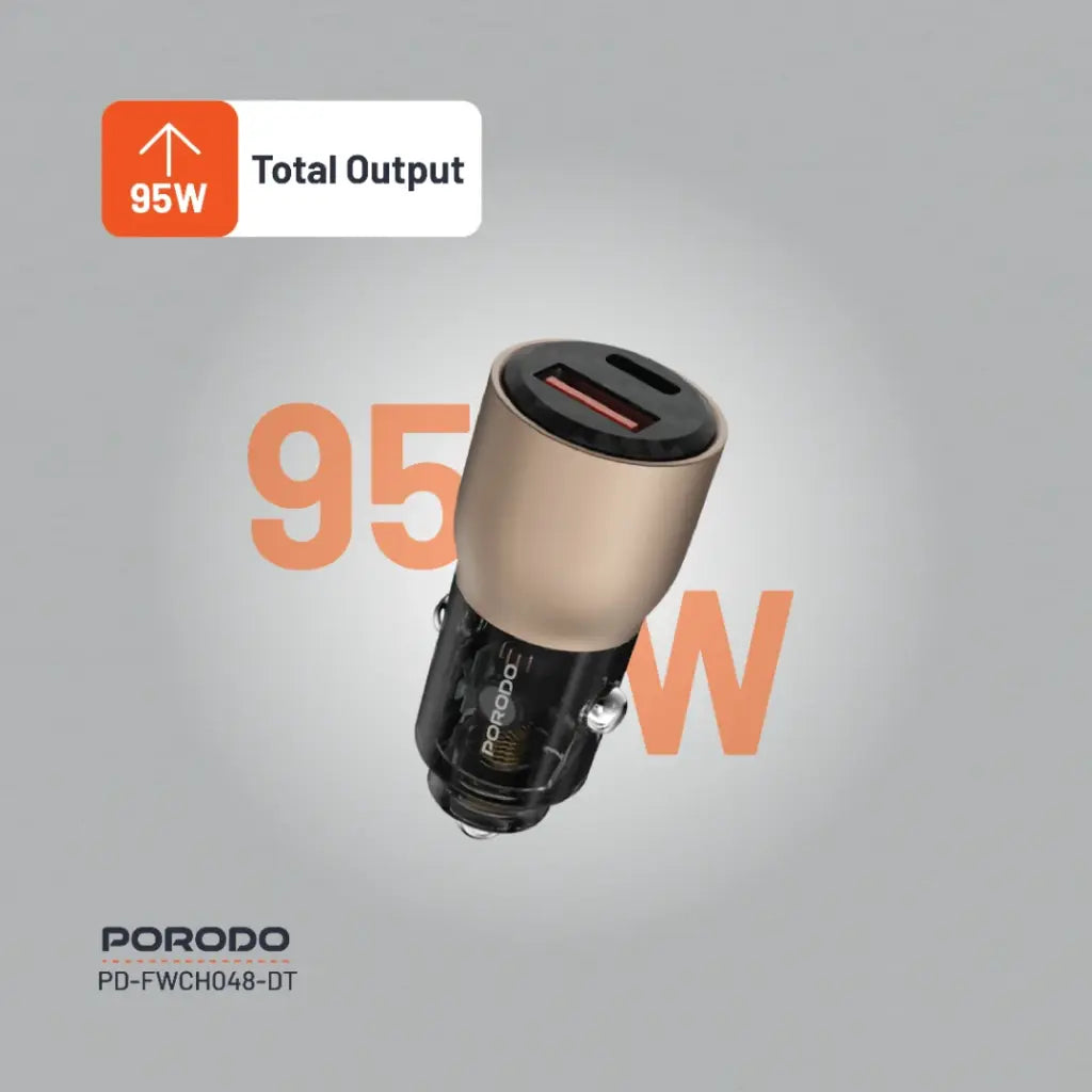 شاحن سيارة بورودو شفاف 95 واط بمنفذي يو اس بي سي و يو اس بي اي | Porodo 95W Transparent USB A+C Port Car Charger