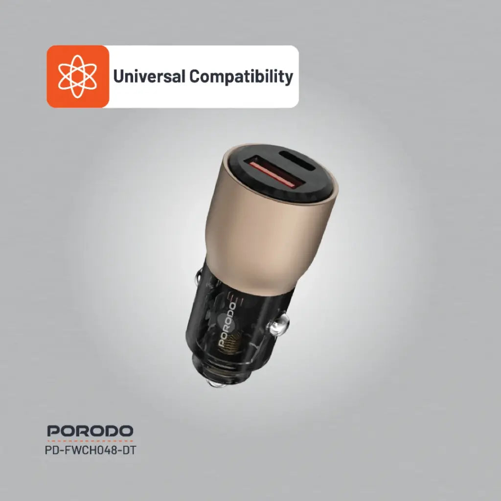 شاحن سيارة بورودو شفاف 95 واط بمنفذي يو اس بي سي و يو اس بي اي | Porodo 95W Transparent USB A+C Port Car Charger
