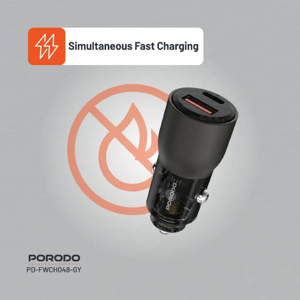 شاحن سيارة بورودو شفاف 95 واط بمنفذي يو اس بي سي و يو اس بي اي | Porodo 95W Transparent USB A+C Port Car Charger