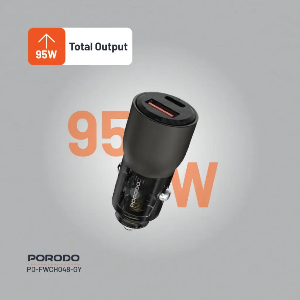 شاحن سيارة بورودو شفاف 95 واط بمنفذي يو اس بي سي و يو اس بي اي | Porodo 95W Transparent USB A+C Port Car Charger