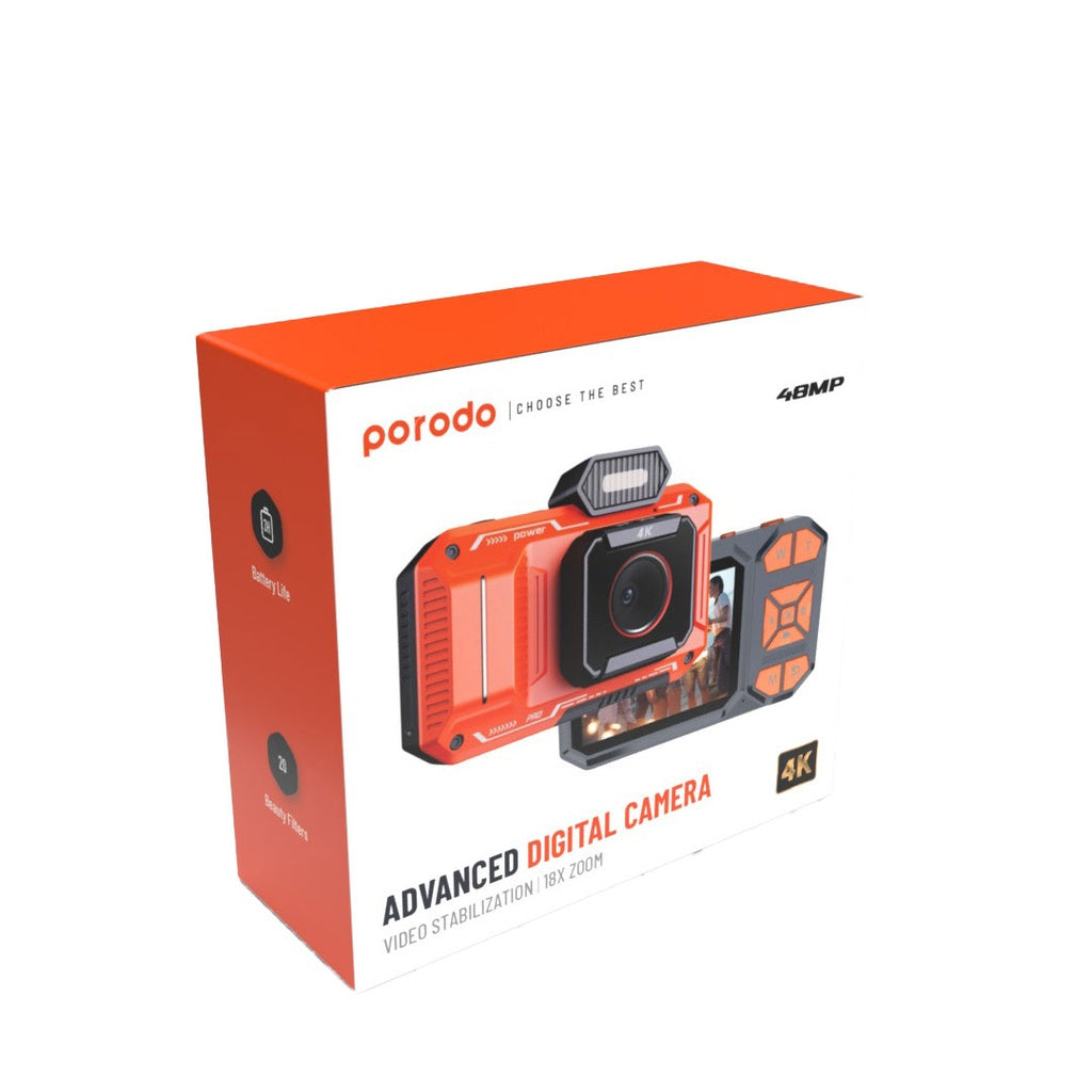 كاميرا بورودو الرقمية 48 ميجابكسل مع زووم 18X وفيديو Full HD 1080 | Porodo 48MP Full HD 1080 Digital Camera 18X Digital Zoom