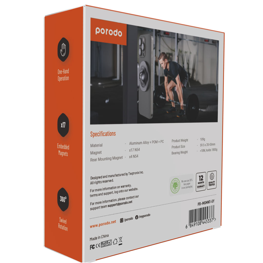 حامل مغناطيسي معدني للهاتف من بورودو, متوافق مع ماغسيف - رمادي | Porodo Magsafe Magnetic Metal Mount – Grey.
