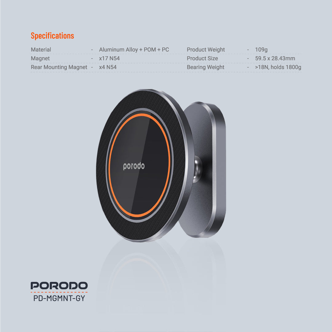 حامل مغناطيسي معدني للهاتف من بورودو, متوافق مع ماغسيف - رمادي | Porodo Magsafe Magnetic Metal Mount – Grey.