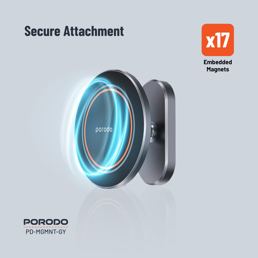 حامل مغناطيسي معدني للهاتف من بورودو, متوافق مع ماغسيف - رمادي | Porodo Magsafe Magnetic Metal Mount – Grey.