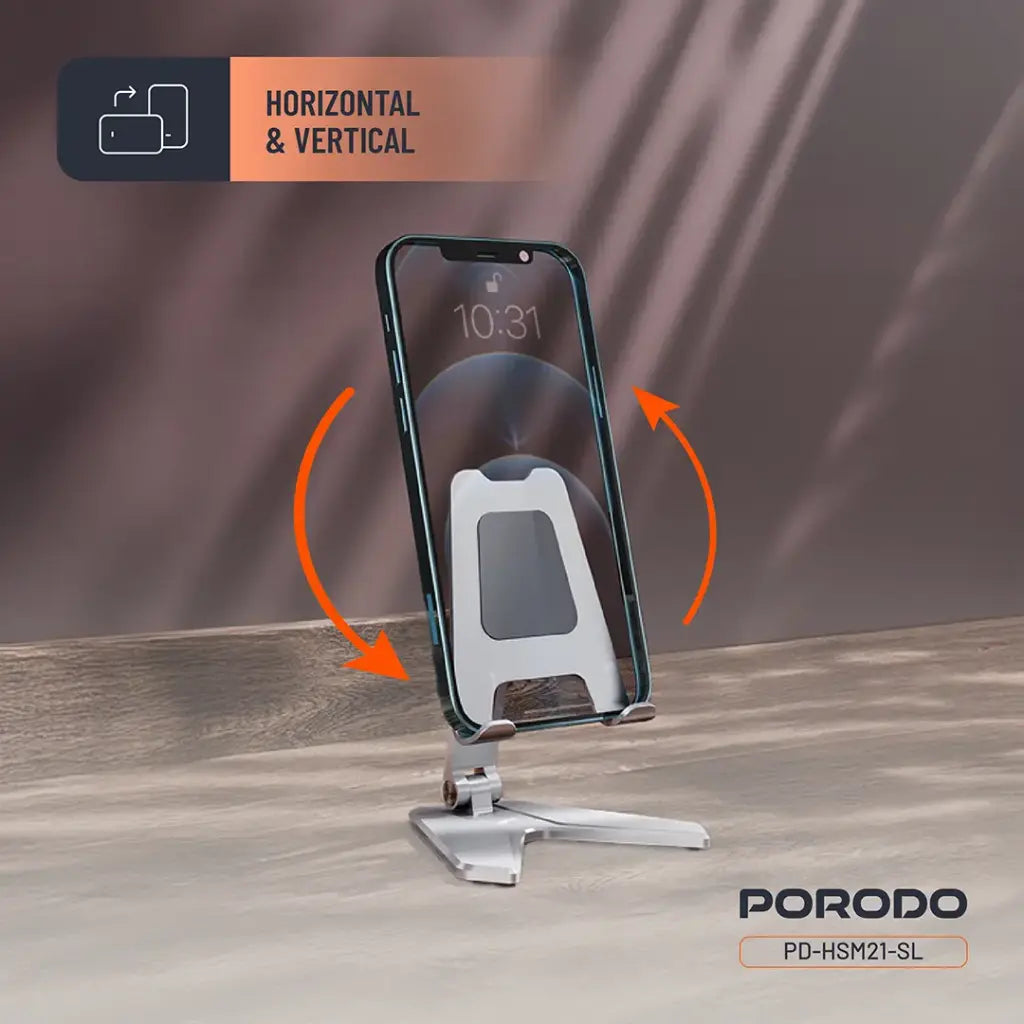 حامل هاتف المنيوم قابل للتعديل 180 درجة من بورودو - فضي | Porodo 180° Adjustable Aluminum Phone Holder – Silver