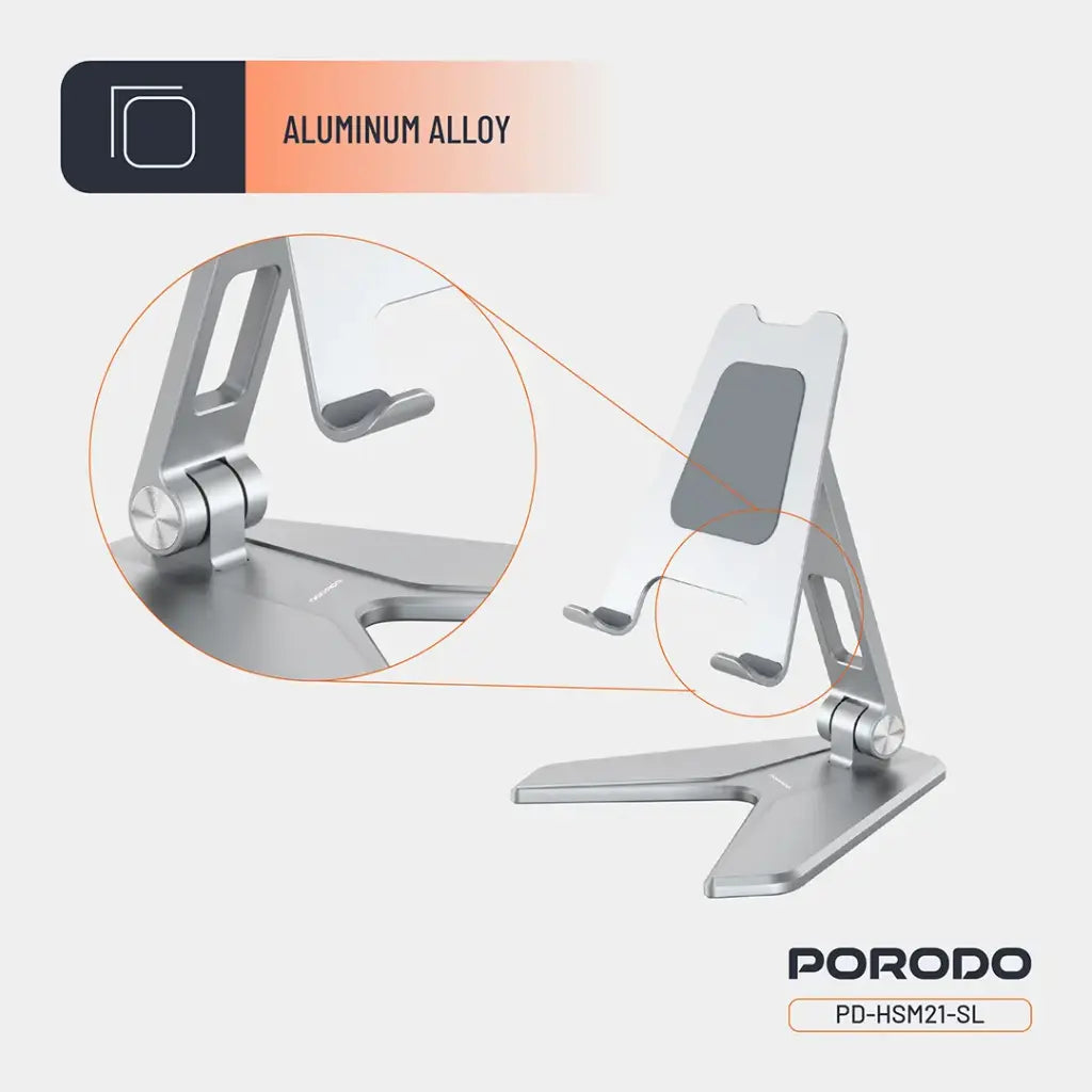 حامل هاتف المنيوم قابل للتعديل 180 درجة من بورودو - فضي | Porodo 180° Adjustable Aluminum Phone Holder – Silver
