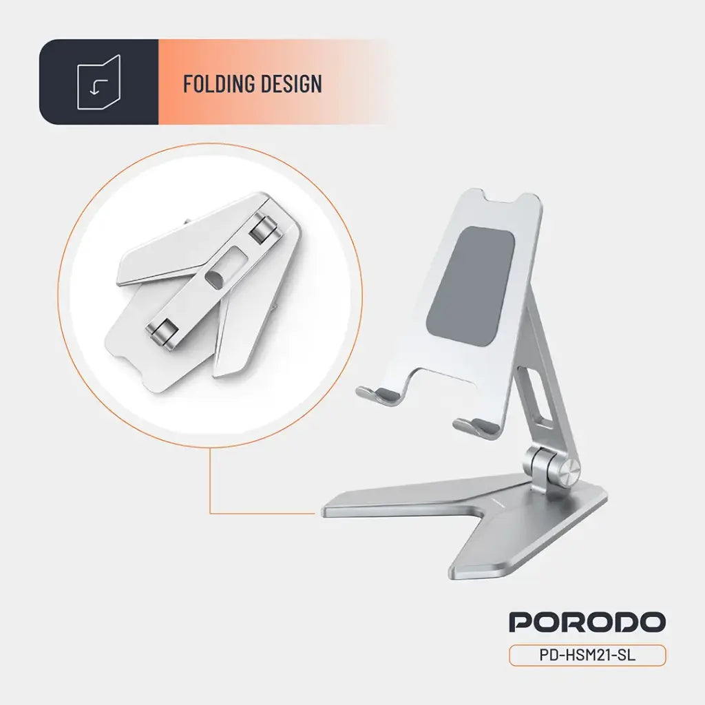 حامل هاتف المنيوم قابل للتعديل 180 درجة من بورودو - فضي | Porodo 180° Adjustable Aluminum Phone Holder – Silver