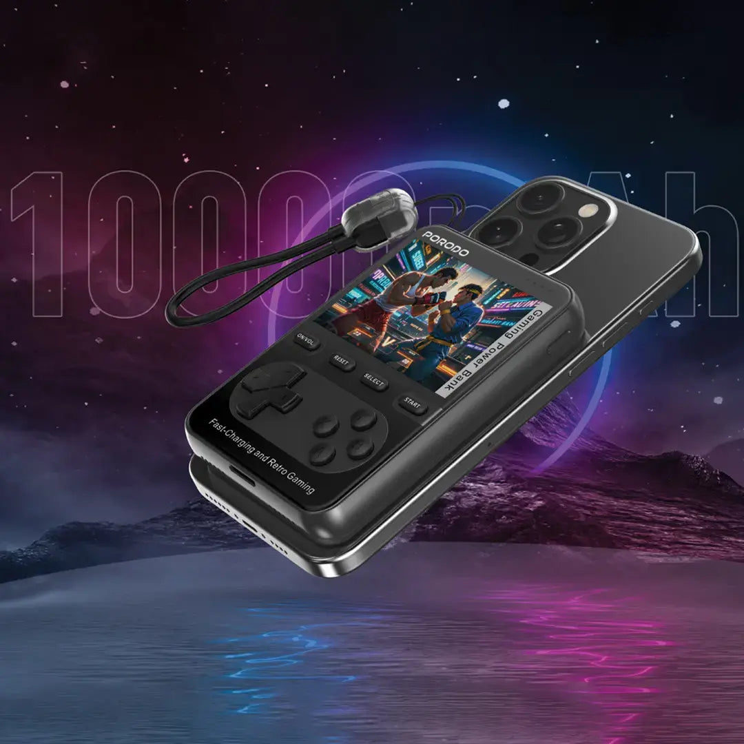 باور بانك بورودو اركيد فولت المغناطيسي اللاسلكي بسعة 10,000 مللي امبير - اسود | Porodo Arcadevolt 10000mAh MagSafe Power Bank - Black