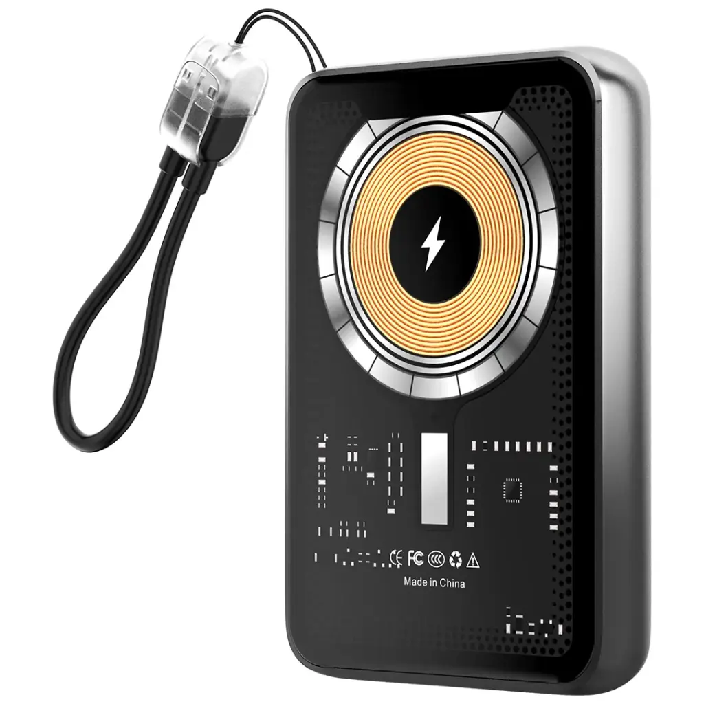 باور بانك بورودو آركيد فولت المغناطيسي اللاسلكي بسعة 5000 مللي امبير - اسود | Porodo Arcadevolt 5000mAh MagSafe Power Bank - Black