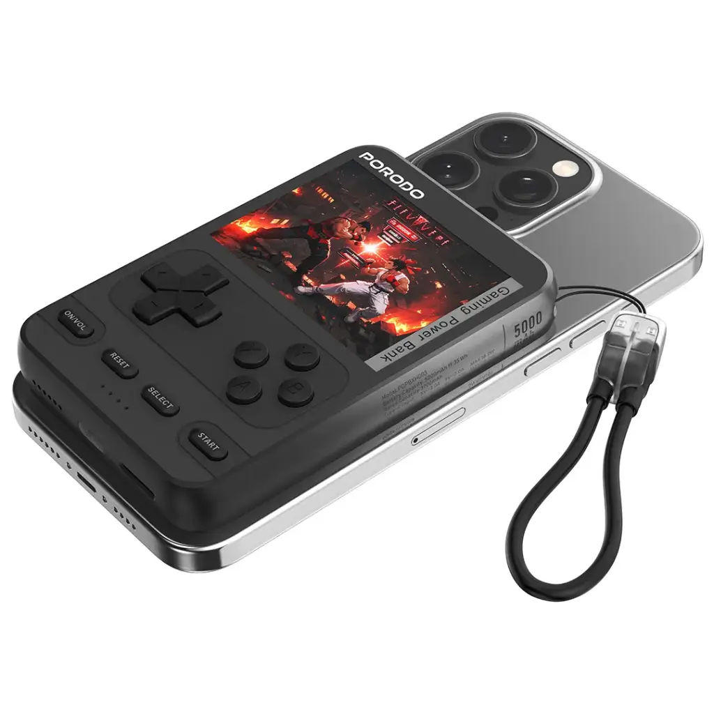 باور بانك بورودو آركيد فولت المغناطيسي اللاسلكي بسعة 5000 مللي امبير - اسود | Porodo Arcadevolt 5000mAh MagSafe Power Bank - Black