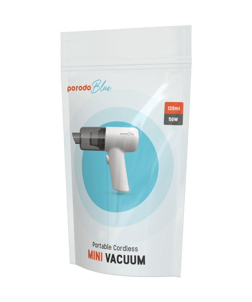 مكنسة محمولة لاسلكية صغيرة بقدرة 50 واط وسعة 120 مل - ابيض | Porodo Blue Portable Cordless Mini Vacuum Cleaner 50W 120mL - White
