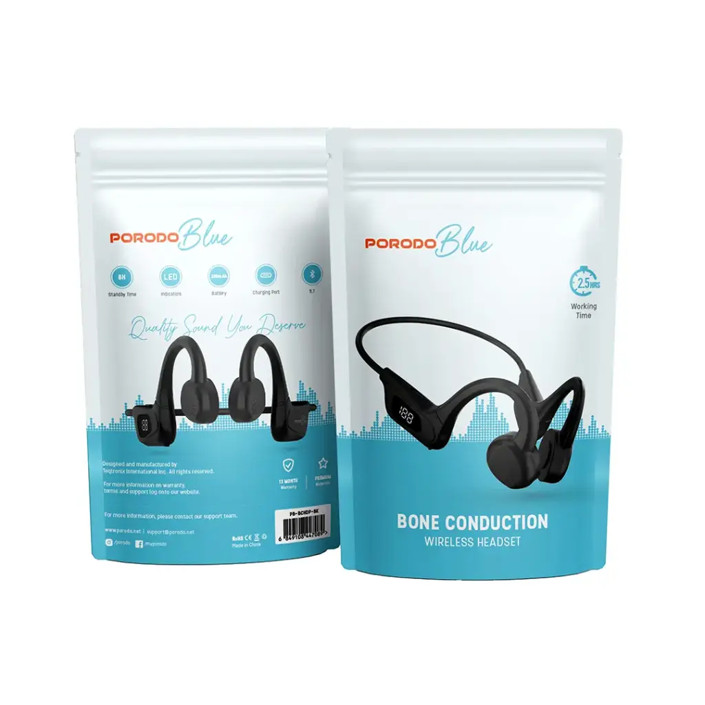 سماعات بورودو بلو اللاسلكية بتقنية التوصيل العظمي - اسود | Porodo Blue Bone Conduction Wireless Headphones – Black