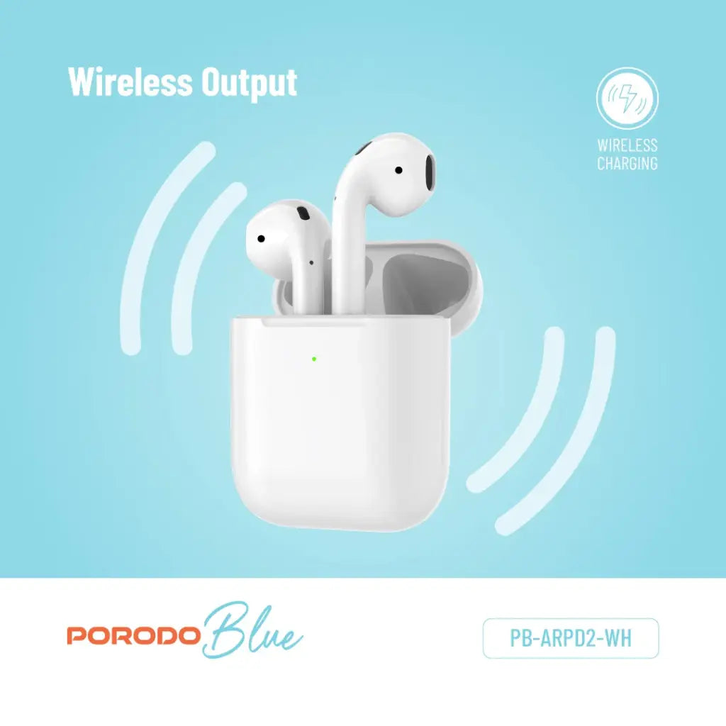 بورودو سماعات اذن لاسلكية ديب بايز 2 - ابيض | Porodo Blue Deep Bass Wireless Earbuds 2 - White