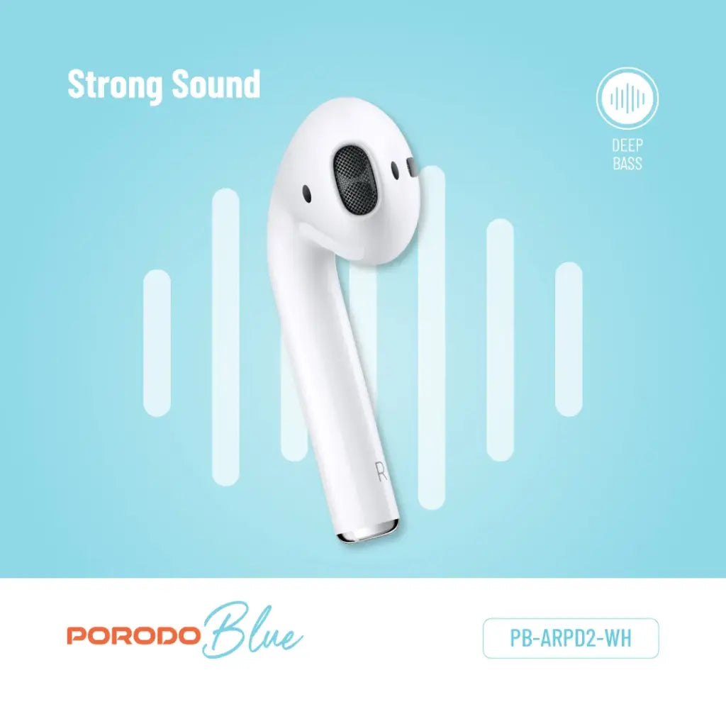 بورودو سماعات اذن لاسلكية ديب بايز 2 - ابيض | Porodo Blue Deep Bass Wireless Earbuds 2 - White
