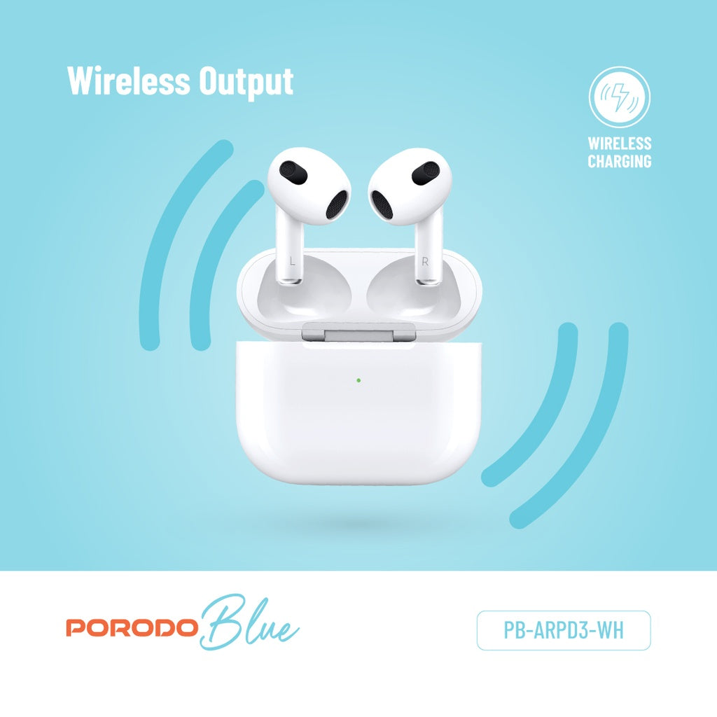 سماعات بورودو بلو ديب بيز اللاسلكية 3 - ابيض | Porodo Blue Deep Bass Wireless Earbuds 3 – White