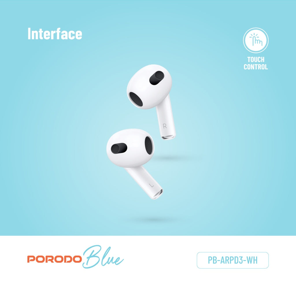 سماعات بورودو بلو ديب بيز اللاسلكية 3 - ابيض | Porodo Blue Deep Bass Wireless Earbuds 3 – White