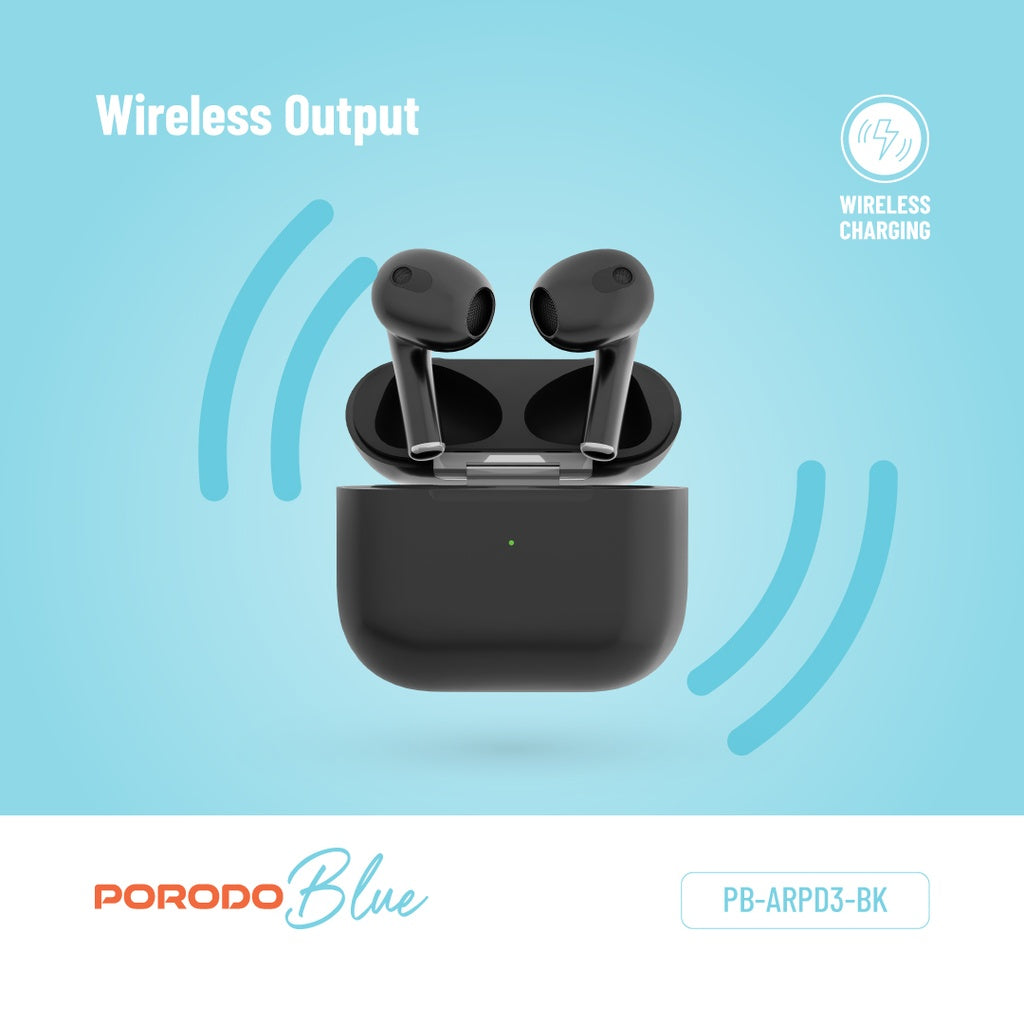سماعات بورودو بلو ديب بيز اللاسلكية 3 - اسود | Porodo Blue Deep Bass Wireless Earbuds 3 – Black